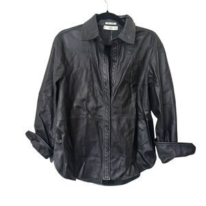 MNG Genuine Leather Button Down Shirt‎ Black X-Small